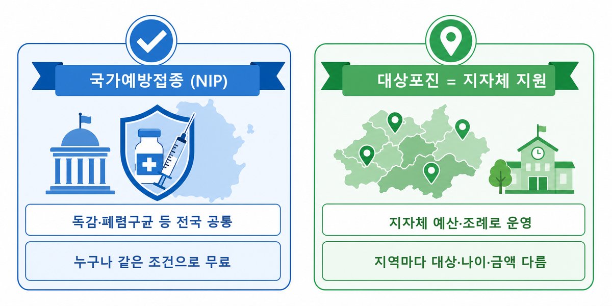 국가예방접종과 지자체 지원 대상포진 예방접종 차이 비교