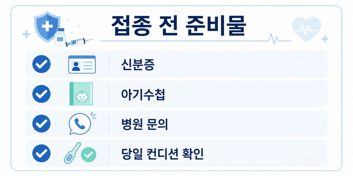 독감 예방접종 전에 챙길 신분증 아기수첩 병원 문의 당일 컨디션 확인 체크리스트 이미지
