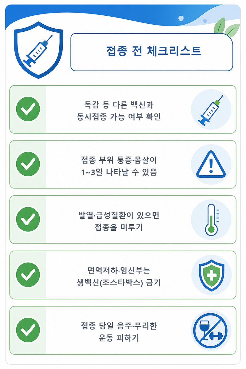대상포진 예방접종 전 확인할 주의사항 체크리스트